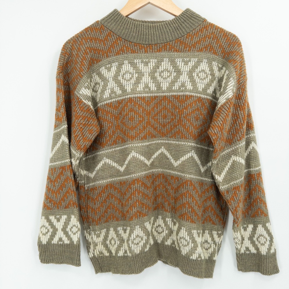 Vintage‎ Earthy Knit Sweater Womens M Indie Grandpa Boho Knit Olive Green Retro